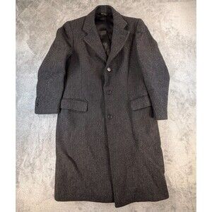 Marshall Field’s Men’s Wool Herringbone Overcoat M Vintage USA Gray 41” Long